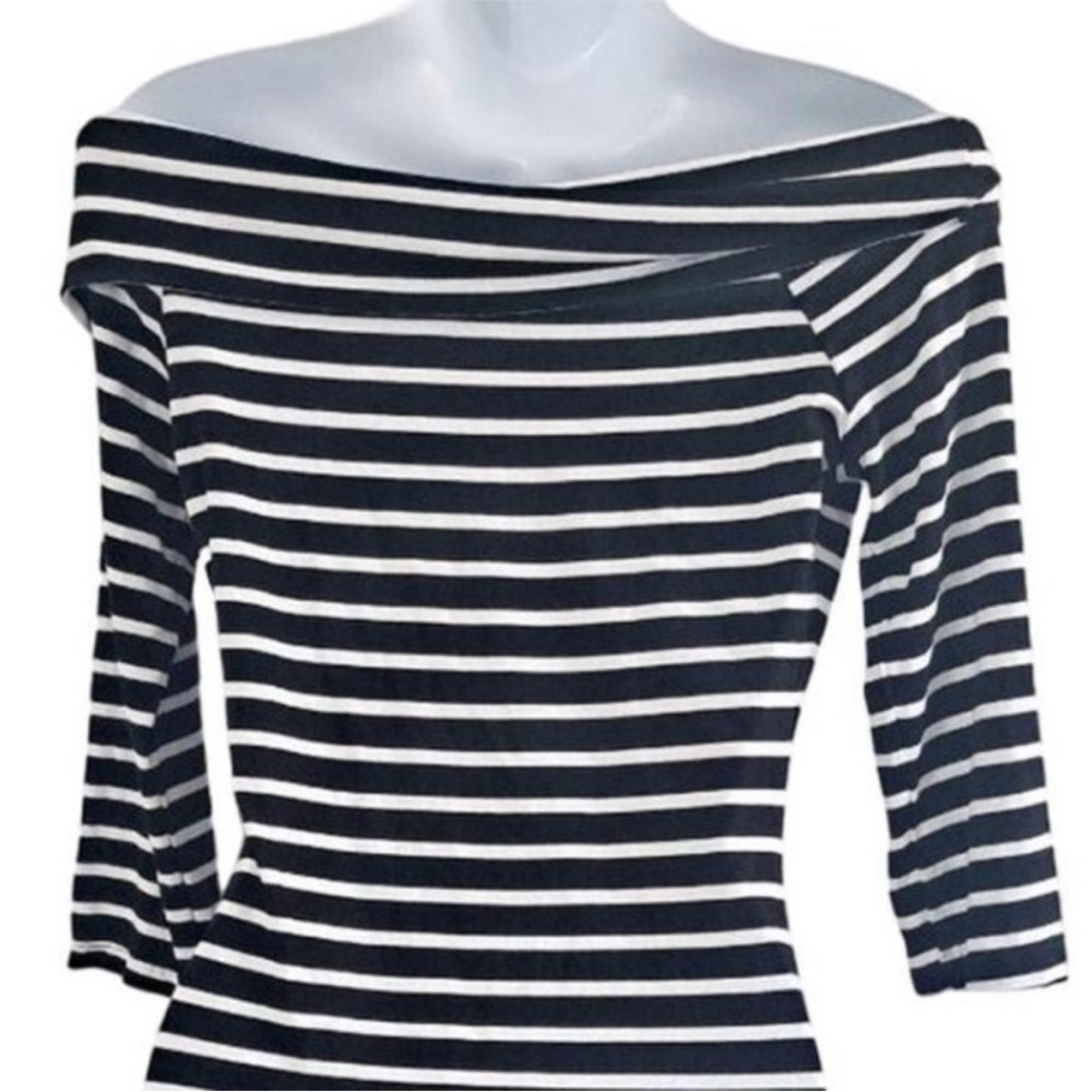 White House Black Market Striped Off Shoulder Top in Black and White Sz M